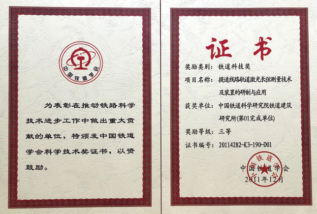 鐵道科技獎證書